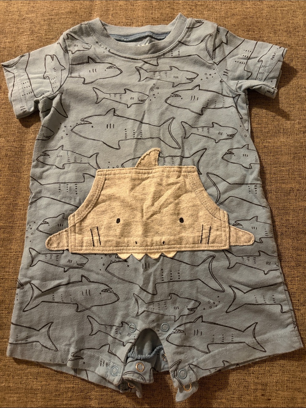 Carter's Light Blue and Beige Shark Pocket One-Piece